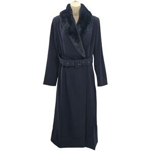 Naked Wardrobe Womans size S The Statement Faux Fur Trim Trench Coat Navy NWOT